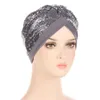 Moda Glitter Paillettes Donne Hijab Musulmano Perdita di capelli Berretto chemio Indiano Turbante a pieghe Cofano Cappello arabo Copricapo Sciarpa avvolgente Copertura