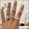 Band Rings Cute White Beaded Imitation Pearl Adjustable Rope Chain Ring F Dhjkz