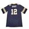 Xflsp men vintage Tom Brady #12 High School Football Jersey Junipero Serra Goat Koszulka granatowa czerwona biała mieszanka zamówienie