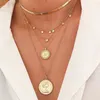 Hanger kettingen Boheemse meerlagige ketting pailletten strass ketting voor vrouwen vintage portret munt geometrische collier colarentant sid