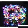 Stirnbänder Blinkende LED-Haarbänder Schnüre Scrunchie Glow Flower Crown Stirnbänder Light Party Rave Floral Hair Girlande Leuchtende Hand Dekorative Tropfen Deli