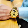Orologi da polso orologio automatico uomo dorato impermeabile orologio meccanico lunare fase luna casual vera pelle tourbillon orologio montre homme