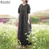 Vintage kvinnors tryckt klänning zanzea vår sundress casual långärmad maxi vestidos kvinnlig blommig ihålig mantel överdimensionerad 220713