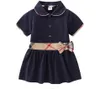 Baby Girls Princess Dresses With Bowknot Cotton Kids TurnDown Collar Short Sleeve Dress Cute Girl Plaid Skirt Children Clothes Ag1661469