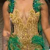 2022 Plus Size Arabic Aso Ebi Dark Green Mermaid Prom Dresses Velvet Pärled Crystals Evening Formal Party Second Reception Birthday Engagement Gowns Dress ZJ366