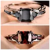 Wedding Rings Fashion Elegant Women Silver Color Princess Square Cut Garnet Red Stone Engagement For Jewelry GiftWedding