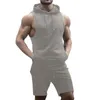 Men's Tracksuits Men Clothing Polyester Summer Shorts Set Solid Color Sleeveless Hooded Tank Tops Drawstring High Waist Stretch ShortsMen's