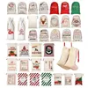 Schnelle Lieferung Mix Style Weihnachten Santa Sacks Geschenktüten Großer Bio -Leinwand Sack -Kordel -Tasche mit Rentiere Santa Party Claus F0817