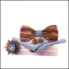 Noeuds papillon Accessoires de mode Cravate en bois Hanky Boutons de manchette Broche Set Femmes Bois Bowtie avec boîte Mariage Marié DH27V