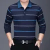 Мужская мода мода мужская рубашка с длинным рукавом кнопка «Воротник» и осенняя футболка полосатая слабая одежда корейца B29 -мнч мужчин