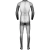 Costumi Catsuit sexy Uomo trasparente trasparente con maniche lunghe Design aperto con guaina per pene Dita chiuse Collant elasticizzato per il corpo Calza per tutto il corpo