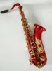 Röd B-Key Professional Tenor Saxofon Mässing Gravering av guldpläterad mönster Professionell Tone Tenor Sax Jazz Instrument