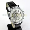 Ganador de la moda Banda de cuero negro Reloj mecánico esqueleto de acero inoxidable para hombre Reloj de pulsera mecánico dorado Marca de lujo 220407