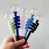 Pipa a spirale colorata Pipa speciale per bruciatore di olio di vetro Tabacco Erba secca Big Ball Gorgogliatore d'acqua Tubi di fumo Tubo di vetro spesso Punte per unghie Pyrex Verde Blu Rosa Nero