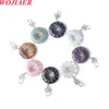 WOJIAER Pendant Trendy Natural Stone Pink Crystal Safety Button Donut Charm Jewelry BO977
