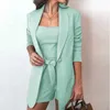 Designer Women 3 Piece Pants Outfits Fashion Lace Up Crop Top Blazer Coat and Shorts Business Suits Ladies Matching Set