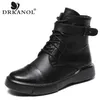 Drkanol Autumn Winter Women Boots 100% genuínos de couro de tornozelo feminino Sapatos casuais redondos de capota de couro curto botas curtas feminino 201102