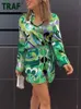 TRAF Gonna corta con stampa verde Donna Retro Vita alta Mini s Donna Estate Spiaggia Donna Moda Streetwear 220427