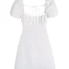 Tangada Summer Women White Cotton Dress Backless Puff Short Sleeve Ladies Sundress 3H204 220630