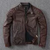 Vintage Yellow Brown Real Cowhide Genuine Leather Jacket Men Motorcycle Coat Mens Biker Clothes Spring Autumn Asian Size 6XL 220816