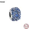 S925 Sterling Silver Beads Classic Blue Ocean Heart Snowflake Series Charm Fit Pandora Bracelet or Necklace Pendant Lady Gift