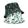 Berets Summer Cactus Print Ducket Hat Women Fashion Cotton Beach Sun Hats قابلة للعكس رجال بوب شابو Femme Panama Fisherman