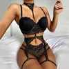 2021 Women Lingerie Set Sexy Lace Mesh Hollow Out Open Push Up Bra And Panties Two Piece Suit Erotic Underwear L220727