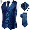Men's Vests Hi-Tie Silk Mens Black Navy Floral Woven Waistcoat Tie Hankerchief Cufflinks Set For Men Dress Suit Weddding Business Gift Kare2
