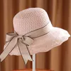 Wide Brim Hats Women Bucket Hat Sunscreen Bow Knot Knitted Hollow Out Ribbon Ladies Foldable Outdoor Beach Summer Retro CapWide Chur22