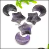 Artes e artesanato Estrelas em forma de estrela da lua Estátuas Purple Amethyst Crystal Stone Mascot Meditação Cura Reiki Gemstone Presente Ro Sports2010 DH1SO