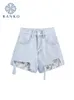 نساء الصيف High Weist Y2K مثقل ثقب السراويل القصيرة Design Harajuku e Girl Corean Fashion Jeans Short Streetwear 220602