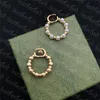 Classic Pearl Round Stud Double Letter Earring Designer Womens Ear Stud Simple Gold Oorbellen Daily Wear