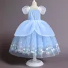 Elegant blå prinsessa flickor tävlingsklänningar blå paljett applikation golvlängd boll klänning tävling klänningar för tonåringar småbarn flickor blommaklänning
