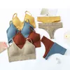 2pcs Women Bra Set Sexy Thong Sexy женский нижнее белье нижнее белье Ribbed Tops Girls Fashion Bra Bra Основной эластичный танк -танк L220726