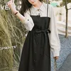 Casual Dresses Long Sleeve Dress Women Fall Temperament Black Patchwork Simple French Style All-match Classy Artistic Fashion Lady VestidosC