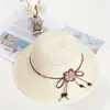夏の女の子ワイドブリム弓太陽帽子の花の飾りレース漁師帽子屋外ビーチサンハットパナマストロー