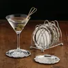 6 Stück klassischer goldener Cocktail-Metalluntersetzer, kontinentales Vintage-Tischset mit Zinklegierung, vergoldet, Durchmesser 10,5 cm, 220610