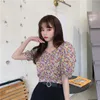 القمصان البلوزات النسائية Girls Y2K Women Summer Floral V-Dile Pullover Crop Top Soft Vintage Casual French Style Tunic Ins College Sweet Muj