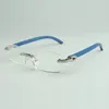 monture de lunettes de diamants sans fin 3524012 avec pieds en bois bleu naturel et verres transparents de 56 mm