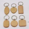 Kreativ Trä Keychain Nyckelkedjor Round Square Rectangle Shape Blank Wood Key Rings DIY Key Hold BBB14898