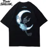 Męska koszulka hip-hopowa błyskawica czaszka księżyc Streetwear koszulka Oversize Hiphop luźne koszulki letnie koszulki z krótkim rękawem bawełna 220420