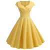 Kadınlar yaz elbise düz renk retro vintage 50s 60'lar gündelik parti ofis bornoz rockabilly elbiseler vestidos 220530
