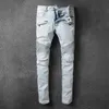 Herren-Designer-Jeans im Used-Look, zerrissen, Biker-Slim-Fit, Motorrad-Biker-Denim für Herrenmode, schwarze Hosen für Herren, 244 g