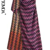 KpyTomoa Moda feminina com apliques metálicos com nó impresso Midi Dress Vintage High Cídhar Back Zipper Saias femininas Mujer 220701