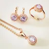 Oorbellen ketting ronde sieraden sets 585 gouden kleur mode paarse trendy oorringring voor damesearrings