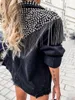 Женские куртки, женская джинсовая куртка с кисточками и заклепками, весенне-осенняя джинсовая куртка, темная повседневная черная верхняя одежда, уличная одежда, модное джинсовое пальто в стиле панк 2022