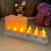 4/6/12pcs LED 전기 촛불 충전식 플라미블 티 라이트 왁스없는 낭만적 인 웨딩 디너 파티 장식 배터리 220510