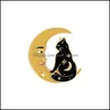 PinsBrooches 보석 달 검은 고양이 에나멜 브로치 핀 여성을위한 패션 드레스 코트 셔츠 Demin 금속 브로치 핀 배지 프로모션 Dhx2L
