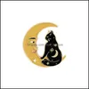 PinsBrooches Jewelry Moon Black Cat Enamel Brooches Pin For Women Fashion Dress Coat Shirt Demin Metal Brooch Pins Badges Promotion Dhx2L