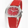 Fashion Ladies Quartz Watch 35mm Red Rubber Strap Diamond Dial PPF Classic Sports Watches High Quality